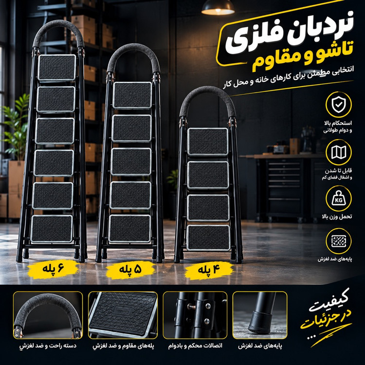 نردبان ۴ پله تاشو مدل ۴۴پهن